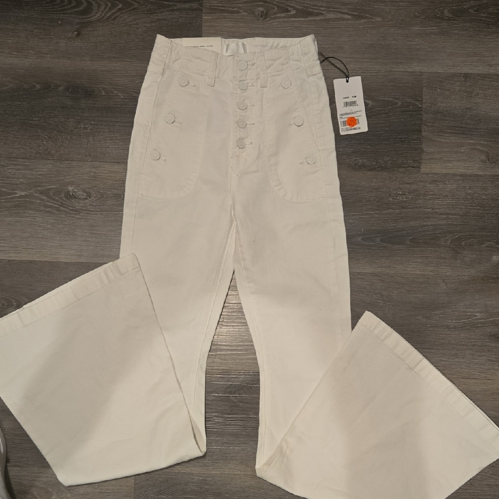 7 For All Mankind White Portia Meg Flare Jeans Size 24